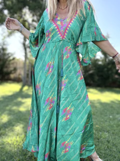 Imagen de V167 Vestido de seda de india estampado con tiras debajo el busto