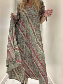 V2753G vestido de seda de india gold estampada