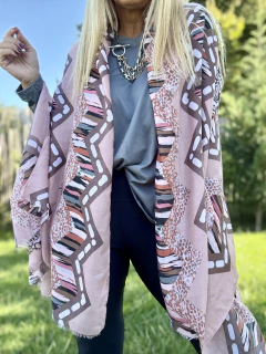 PAS124 Pashmina estampada en zigzag en tonos rosas con beiges - Tu Guiseppa