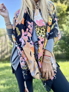 PAS121C Maxi pañuelo cuadrado de algodón de india estampada con tigres - tienda online