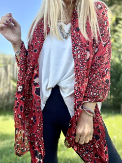 PAS129 Pashmina de poliester estampada en print con colorados - tienda online