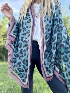 PAS131 Pashmina de poliester estampada en print con ribete - tienda online