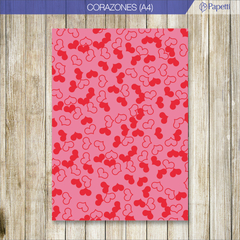 Papel Estampado - Corazones - A4 en 90g x 20 u