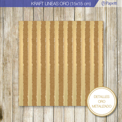 Kraft Estampado C/ Stamping - Lineas Oro - 15x15 en 90g