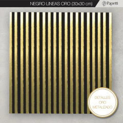 Papel Negro Estampado - Lineas Oro - 30x30 en 110g x 20 u