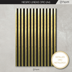 Papel Negro Estampado c/ Stamping - Lineas Oro- A4 en 110g x 20 u