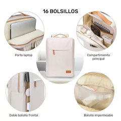 Mochila Ionify Urbana Style Crema Puerto Usb Impermeable - comprar online