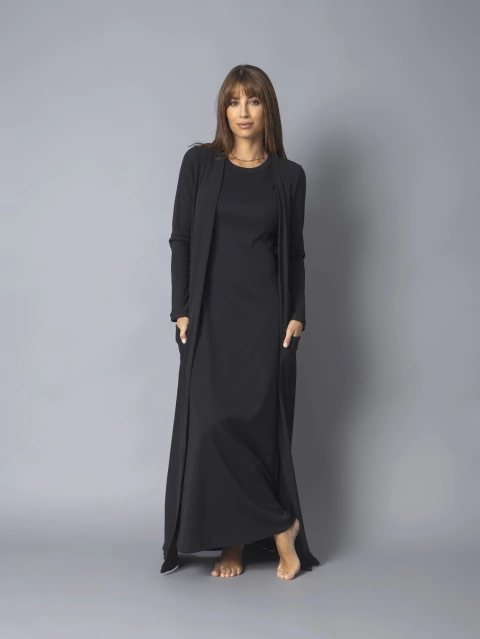 Maxi Cardigan Canelado - Preto - comprar online