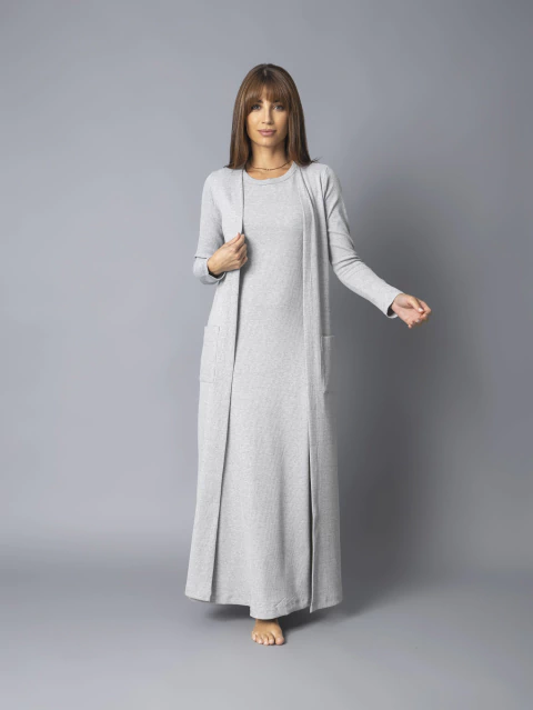 Maxi Cardigan Canelado - Cinza Mescla - comprar online