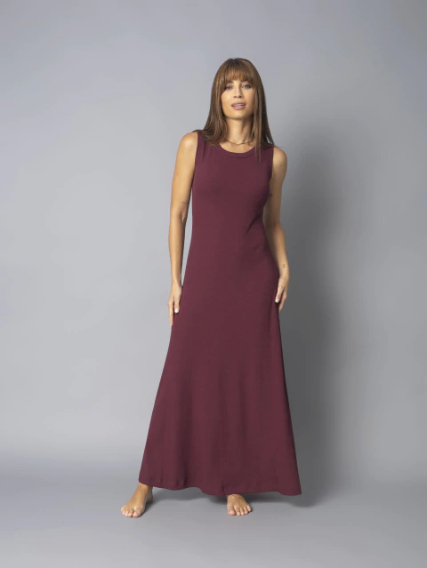 Vestido Longo Canelado sem Manga - Burgundy - comprar online