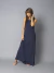 Vestido Longo Canelado Sem Manga - Azul Marinho - comprar online