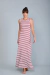 Vestido Longo Canelado Sem Manga Listras Finas - Branco/Vinho - comprar online