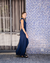 Vestido Longo Canelado Sem Manga - Azul Marinho - comprar online