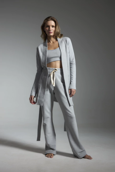 Casaco em Moletinho com Faixa - Cinza Mescla - comprar online