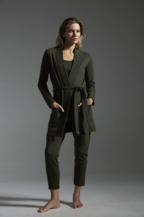 Casaco em Moletinho com Faixa - Verde Musgo - comprar online