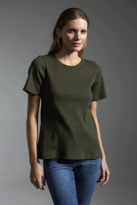 Camiseta Manga Curta Canelada - Verde Musgo - comprar online