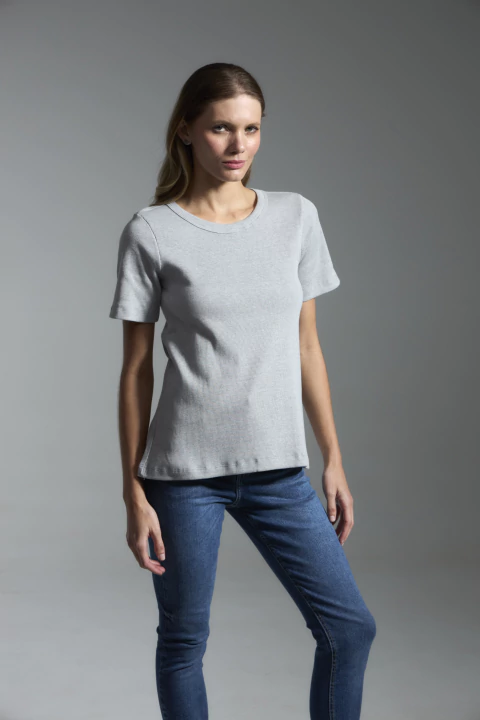 Camiseta Manga Curta Canelada - Cinza Mescla - comprar online