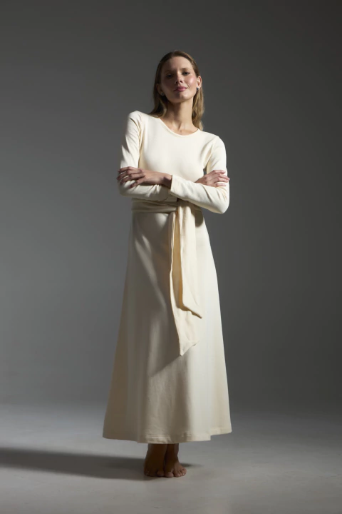 Vestido Midi em Moletinho Faixa Solta - Creme - comprar online