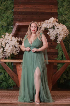 Vestido Longo de Tule verde oliva/menta tendetwo