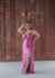Vestido longo tecido acetinado cor rosa fúcsia/pink (Celine)
