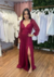 Vestido longo Marsala , de manga longa, com brilho (kinha) - comprar online