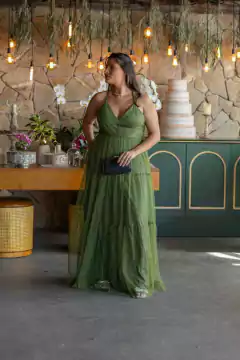 Vestido de tule verde musgo/oliva moda