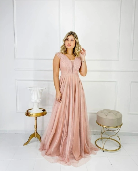 vestido longo rose de lurex (rebeca)