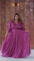 Vestido longo plus size fúcsia detalhe de laço na manga com brilho - comprar online