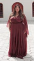 Vestido longo plus size marsala manga morcego com brilho - comprar online