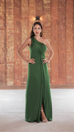 Vestido longo um ombro só com nó na cintura verde (newonon) - comprar online