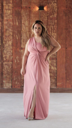 Vestido longo um ombro só com nó na cintura rose (newonon) - comprar online