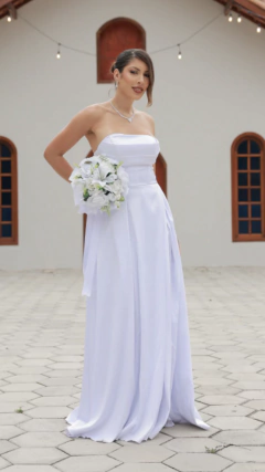 Vestido Longo de Cetim branco com fenda (Sucesso) - comprar online