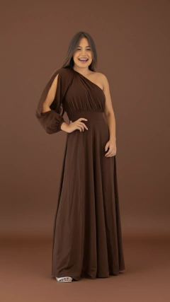 Vestido longo marrom um ombro só (DIVA) - comprar online