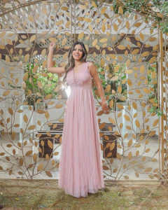 vestido longo rose de lurex (rebeca) - comprar online