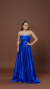 Vestido longo de cetim Azul Royal com fenda (Newsu) - comprar online