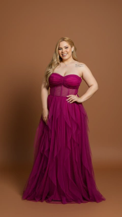 Vestido longo Fúcsia de Tule ,Tomara que Caia e Detalhes em Babado (Raissa) - comprar online