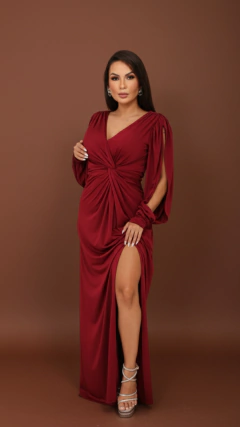 Vestido longo Marsala com nó na cintura (onon) - comprar online