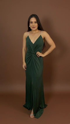 Vestido longo verde esmeralda/bandeira com alça de strass com nó na cintura (Julie) - comprar online