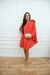 Vestido meigo, laranja midi com detalhes em flores no ombro (Flora) - loja online