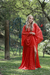 Vestido vermelho com capa longo de brilho - Noiva no Civil | Vestido de noiva civil e festa