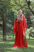 Vestido vermelho com capa longo de brilho - comprar online