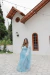 Vestido longo plus size azul serenity manga morcego com brilho - Noiva no Civil | Vestido de noiva civil e festa