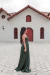 Vestido Longo de Cetim verde esmeralda /bandeira com fenda (Sucesso)