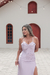 Vestido longo de cetim com fenda lilas (SUTIN) - loja online