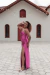 Vestido longo de cetim com fenda Fuscia (SUTIN) - comprar online