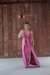 Vestido longo tecido acetinado cor rosa fúcsia/pink (Celine) - Noiva no Civil | Vestido de noiva civil e festa