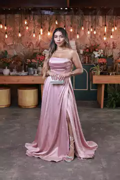 Vestido longo de cetim Rose com Fenda (sucesso)