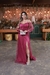 Vestido longo de lurex com manga fucsia