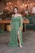Vestido longo de lurex com manga verde oliva - comprar online
