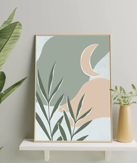 Quadro Abstrato Lua Tons Pastéis